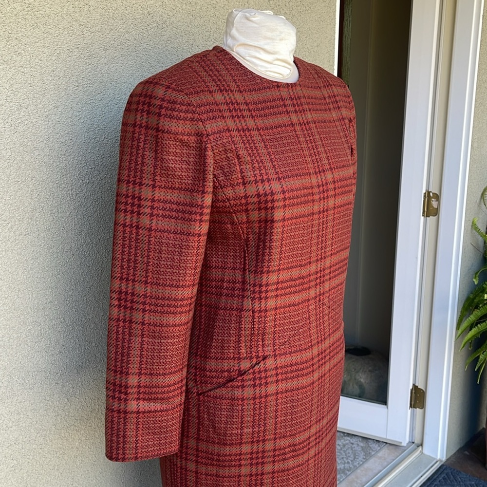 Carolyne Roehm vintage 80s plaid wool midi dress - Picture 4 of 7